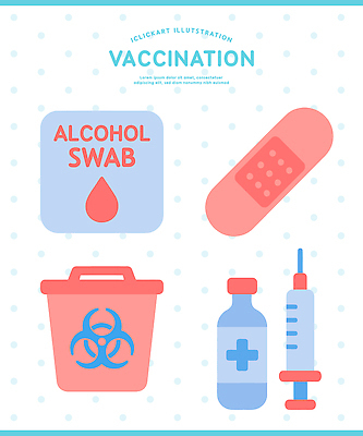 컨셉 의학 의료기기 건강 관리 약 쓰레기 접종 파일형식 벡터 백신 알콜솜 주사기 주사약 예방접종 위생 소독 폐기물 치료 예방 과정 준비물 안전 국내일러스트 일러스트 AI파일 건강관리