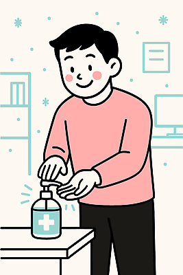 컨셉 비즈니스 관계 건강 관리 사람 내부 라이프 신체부위 위생 질병 예방 세정제 소독 파일형식 벡터 손세정제 남자 손소독 실내 사무실 깨끗함 펌프 손 일상 가족 청결 안전 생활 표면 기계 국내일러스트 일러스트 AI파일 건강관리 감기 감기예방