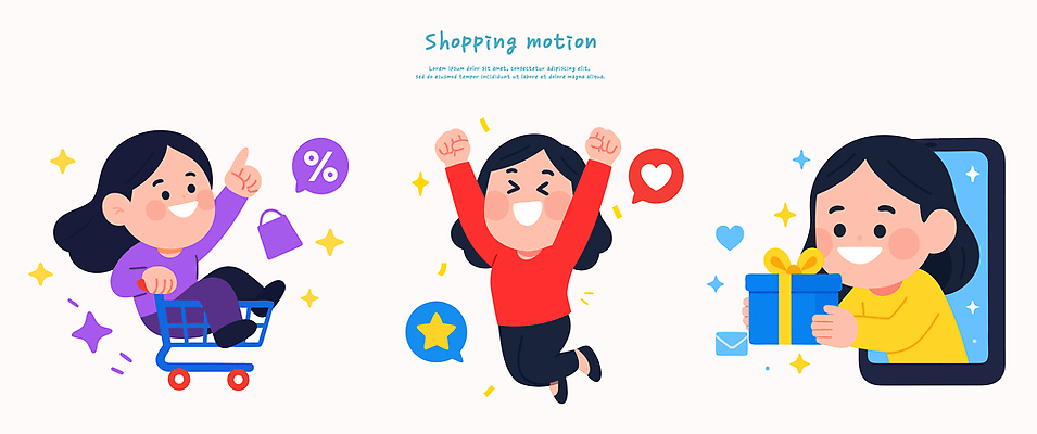 캐릭터 행복 여유 포즈 일러스트 표정 선물 선물상자 쇼핑 세일 기쁨 소비 장바구니 즐거움 쿠폰 마트 온라인쇼핑 소셜미디어 국내일러스트 AI파일 감정 상자 바구니 상점 온라인 파일형식 벡터