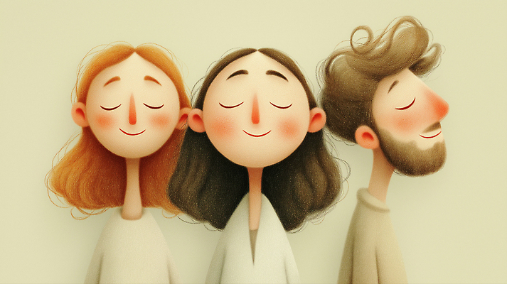 시선 감정 컨셉 표정 사람 감각 파일형식 세명 행복 따뜻함 컬러 응시 편안함 그림 창의성 분위기 미소 캐릭터 기쁨 디자인 그래픽 관계 국내일러스트 JPG 일러스트 기도