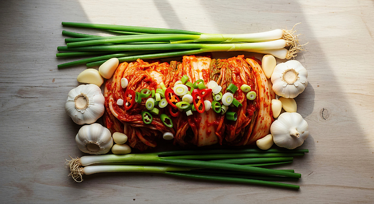 전통 한식 음식 채소 탁자 CG 준비 파 파일형식 김치 대파 마늘 전통음식 발효음식 건강식 음식준비 식재료 식탁 편집실사 JPG 편집이미지 김장