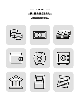 아이콘 돈 금융 경제 기계 저축 재산 파일형식 벡터 재정 동전 지갑 저금통 금고 자동화기기 문서 세트 디자인 그래픽 2D아이콘 라인아이콘 AI파일 재테크