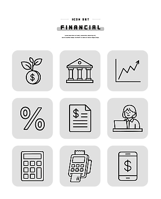 아이콘 컨셉 비즈니스 문구용품 금융 경제 장비 재산 파일형식 벡터 재정 그래프 계산기 돈 투자 상승 수익 분석 문서 거래 2D아이콘 라인아이콘 AI파일 재테크