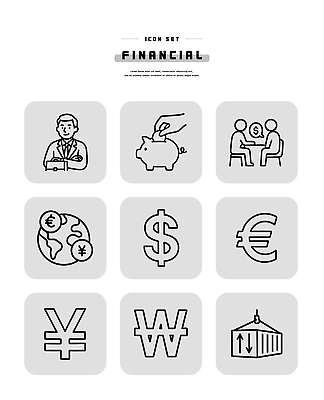 아이콘 돈 비즈니스 금융 경제 상품 파일형식 벡터 재정 투자 저축 거래 원화 달러 유로 금융상품 재산 세계 세금 소비 2D아이콘 라인아이콘 AI파일 재테크