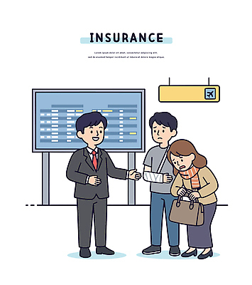 컨셉 비즈니스 교통시설 말하기 사람 공간 긴급 파일형식 벡터 보험 상담 직원 고객 공항 대기실 여행 문제 상처 짐 대화 출장 서비스 안전 정보 필요 여행객 긴급상황 AI파일 국내일러스트 일러스트