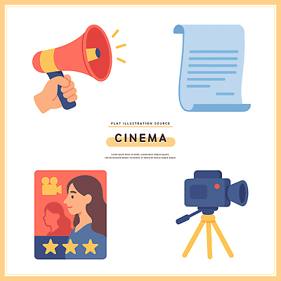 직업 음향기기 문화예술 전자제품 그림 연예인 파일형식 벡터 영화 촬영 장비 카메라 대본 마이크 초상화 역할 연기 감독 스튜디오 배우 준비 장면 편집 사람 클립 AI파일 국내일러스트 일러스트