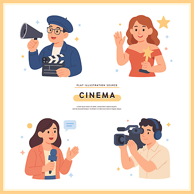 감정 컨셉 문화예술 전자제품 파일형식 벡터 영화 제조 사람 카메라 인터뷰 기쁨 창의성 모션 모임 장면 촬영 영화제 기념 이야기 표현 예술 소통 협력 연기 AI파일 국내일러스트 일러스트