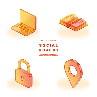 아이콘 전자제품 디지털합성 파일형식 디지털 3D 노트북 책 자물쇠 위치 표시 기술 디자인 PSD 오브젝트 소셜 그라데이션 3D아이콘