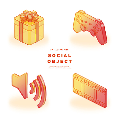 아이콘 놀이 디지털합성 파일형식 선물 상자 리본 게임 소리 필름 클립 소셜 오브젝트 디자인 3D 그래픽 PSD 그라데이션 3D아이콘