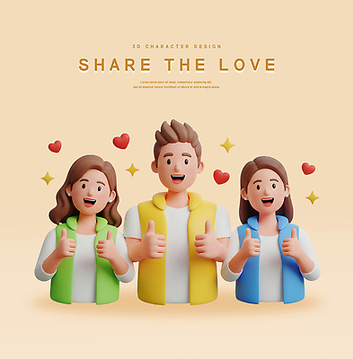PSD 편집이미지 캐릭터 디자인 행복 컬러 사랑 미소 여러명 3D 엄지손가락 표현 조끼 봉사 긍정적 성격 편집3D 감정 다수 손가락 표정 사람 외투 도움 디지털합성 파일형식