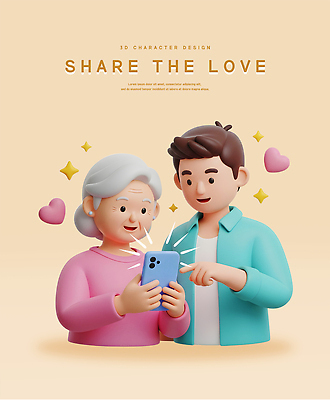 PSD 편집이미지 디자인 행복 할머니 가족 손자 3D캐릭터 따뜻함 사랑 웃음 스마트폰 봉사 추억 즐거움 공유 순간 유대감 편집3D 캐릭터 여자 노년 남자 감정 컨셉 관계 표정 핸드폰 스마트기기 3D 도움 손주 파일형식
