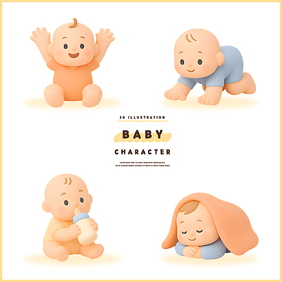 감정 컨셉 모션 병_용기 사람 3D 우유 오브젝트 파일형식 아기 캐릭터 귀여움 놀이 디자인 눕기 우유병 아기용품 색감 행복 어린이 동화 편집3D PSD 편집이미지