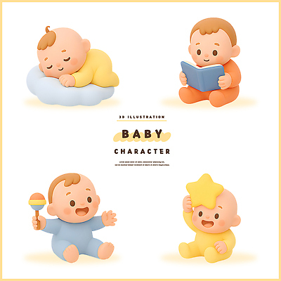 감정 컨셉 표정 사람 라이프 3D 파일형식 아기 캐릭터 모션 잠 책 놀이 장난감 독서 즐거움 일상 귀여움 표현 미소 행복 편집3D PSD 편집이미지