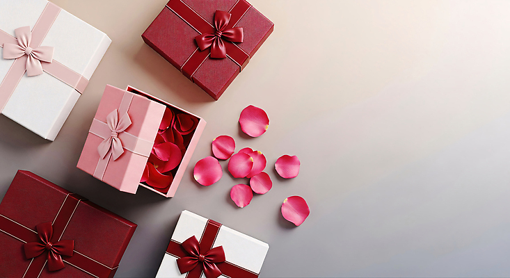 JPG 편집이미지 디자인 기념일 꽃잎 분홍색 컬러 탁자 선물 사랑 이벤트 장식 장미 로맨틱 축하 생일 분위기 포장지 이미지편집 AI포토 AI콘텐츠 꽃 감정 가구 컨셉 포장 파일형식