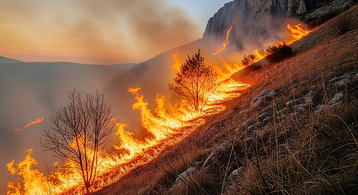 자연요소 식물 컨셉 불 야간 사건 CG 생태계 재해 화재 파일형식 산불 불꽃 나무 초원 자연 산 저녁 풍경 위험 자연재해 환경 편집실사 JPG 편집이미지