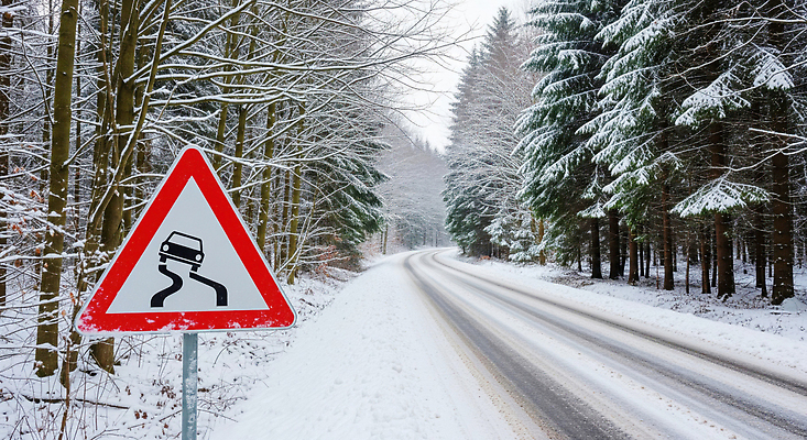 계절 기념일 길 육상교통 교통시설 모션 알림판 눈_날씨 운전 CG 교통안전 파일형식 겨울 도로 미끄러짐 경고 표지판 숲 산길 안전 크리스마스 날씨 자동차 눈길 편집실사 JPG 편집이미지 눈길운전 블랙아이스 안전운전
