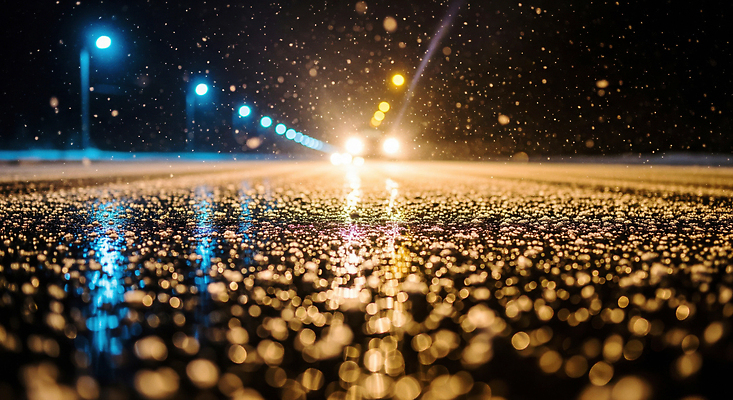 공공시설 길 육상교통 교통시설 날씨 눈_날씨 운전 CG 교통안전 파일형식 도로 빛 물방울 가로등 거리 반사 어둠 기온 풍경 장면 신호등 차선 편집실사 JPG 편집이미지 자동차 눈길운전 눈길 블랙아이스 안전운전
