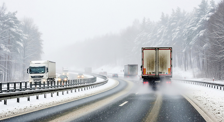 나무 식물 계절 도로 길 육상교통 교통시설 모션 자동차 날씨 눈_날씨 운전 CG 교통안전 파일형식 고속도로 트럭 겨울 주행 풍경 차선 교통 나뭇가지 서리 흐림 편집실사 JPG 편집이미지 눈길운전 눈길 블랙아이스 안전운전