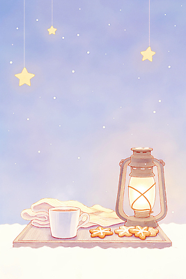 자연요소 계절 음료 컨셉 초 디저트 컵 카페 감각 파일형식 겨울 따뜻함 분위기 머그컵 촛불 쿠키 별 장식 편안함 홈카페 따뜻한음료 휴식 조명 국내일러스트 일러스트 JPG 코코아