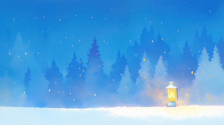 식물 계절 컬러 컨셉 겨울 레저 조명 눈_날씨 풍경 생태계 파일형식 랜턴 숲 고요 눈송이 빛 노란색 흰색 겨울풍경 자연 나무 평화 차가움 어둠 따뜻함 국내일러스트 일러스트 JPG 캠핑