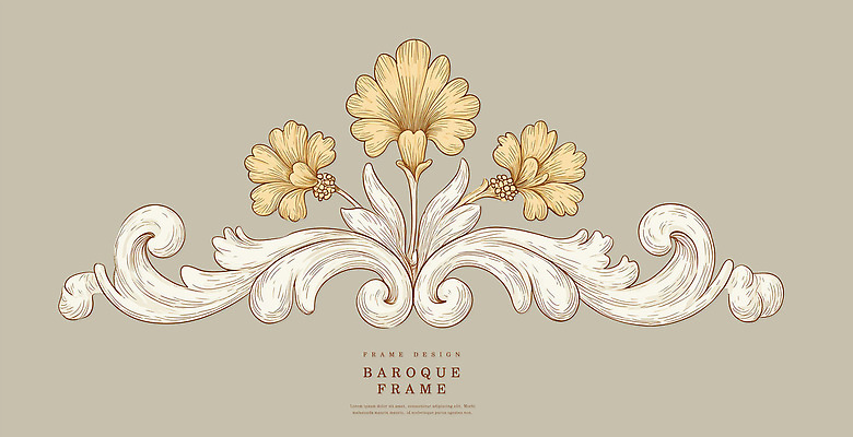 식물 디자인 선 컬러 컨셉 무늬 파일형식 바로크 장식 꽃 조각 곡선 우아함 금색 예술 그래픽 패턴 인테리어 전시 국내일러스트 PSD 일러스트 프레임