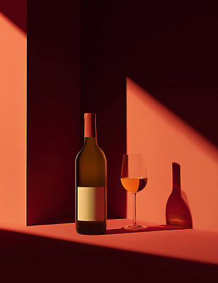 JPG 편집이미지 디자인 음료 예술 컬러 탁자 조명 잔 그림자 빨간색 사각형 와인 촬영 공간 와인병 스타일 편집실사 AI컴퓨터그래픽 AI콘텐츠 도형 식기 가구 병_용기 주류 CG 파일형식