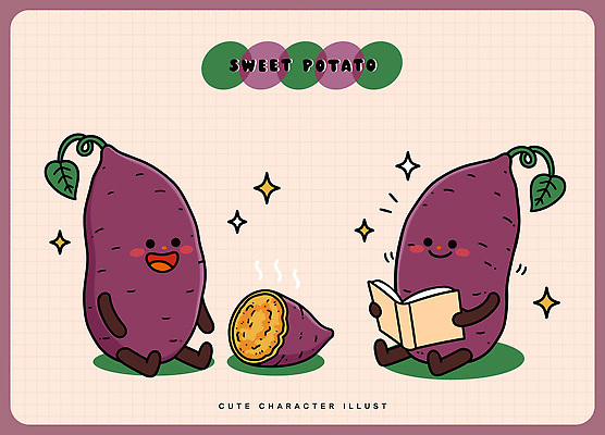 도형 캐릭터 감정 음식 컨셉 관계 뿌리채소 표정 미술 파일형식 벡터 고구마 독서 행복 웃음 귀여움 시간 디저트 채소 친구 이야기 놀이 디자인 드로잉 컬러 원형 일러캐릭터 AI파일 일러스트