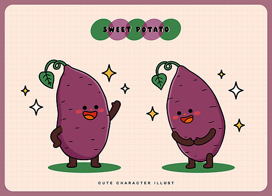 캐릭터 감정 컬러 컨셉 관계 뿌리채소 표정 예절 파일형식 벡터 인사 고구마 귀여움 웃음 디자인 식물 채소 보라색 친구 즐거움 상상 그림 백그라운드 다정 음식 디지털아트 일러캐릭터 AI파일 일러스트