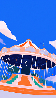 JPG 행복 컬러 일러스트 모션 놀이 하늘 웃음 풍경 여러명 취미 놀이공원 게임 시간 놀이기구 즐거움 회전목마 방문객 국내일러스트 AI일러스트 AI콘텐츠 감정 다수 표정 사람 테마파크 파일형식