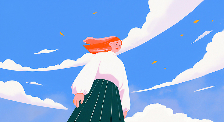 PSD 여자 행복 감정 컬러 일러스트 자연 하늘 바람 표정 미소 풍경 소녀 일상 청춘 머리카락 평화 귀여움 자유 주말 국내일러스트 자연요소 어린이 컨셉 날씨 사람 라이프 머리 생태계 파일형식