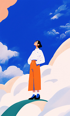 PSD 여자 패션 컬러 백그라운드 일러스트 상상 자연 하늘 일상 평화 주황색 고요 자유 흰색 그림 감성 스타일 국내일러스트 컨셉 사람 라이프 생태계 파일형식