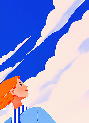 PSD 시선 행복 일러스트 자연 하늘 바람 밝음 사람 소녀 일상 여름 파란색 희망 감상 흰색 외출 호기심 청명 국내일러스트 자연요소 계절 여자 감정 어린이 컬러 컨셉 날씨 라이프 생태계 파일형식