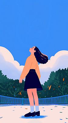 PSD 나무 긴머리 여자 감정 일러스트 자연 하늘 바람 휴식 풍경 일상 여름 평화 감상 즐거움 주말 국내일러스트 자연요소 식물 헤어스타일 계절 컨셉 날씨 사람 라이프 생태계 파일형식