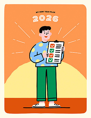 감정 컨셉 사람 라이프 연도 파일형식 벡터 새해 계획 체크리스트 2026년 남자 목표 백그라운드 긍정 일상 성장 방법 발전 목표설정 희망 미래 준비 행복 창의성 AI파일 국내일러스트 일러스트