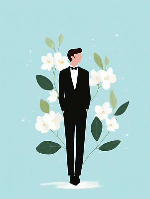 JPG 캐릭터 디자인 남자 꽃 예술 신랑 결혼 백그라운드 일러스트 비즈니스 자연 정장 턱시도 표현 우아함 편안함 색감 스타일링 스타일 국내일러스트 AI일러스트 AI콘텐츠 식물 옷 컨셉 사람 이벤트 감각 생태계 파일형식