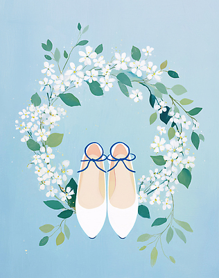 JPG 디자인 꽃 예술 컬러 결혼 신발 패턴 일러스트 자연 장식 초록색 여름 파란색 흰색 신선 발레리나 상큼 국내일러스트 AI일러스트 AI콘텐츠 식물 계절 무늬 이벤트 발레 생태계 파일형식