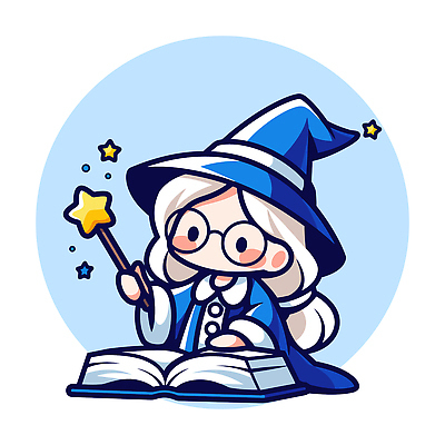 자연요소 여자 교육 어린이 컬러 컨셉 상상 사람 파일형식 벡터 마법사 소녀 지팡이 책 마법 별 파란색 이야기 캐릭터 판타지 귀여움 학습 꿈 동화 국내일러스트 AI파일 일러스트