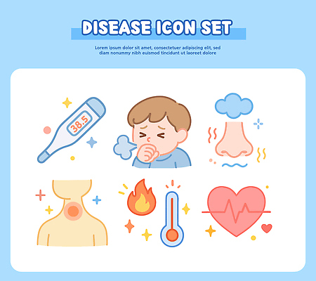 감정 의학 병원 고통 장기_의학 파일형식 벡터 질병 증상 기침 발열 목통증 건강 심장 체온 비염 예방 치료 알림 소아과 국내일러스트 AI파일 일러스트