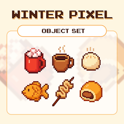 계절 음료 음식 빵 겨울 디저트 겨울간식 파일형식 벡터 어묵 붕어빵 호빵 픽셀 오브젝트 코코아 커피 디지털아트 겨울음식 따뜻한음료 과자 AI파일 일러스트 국내일러스트