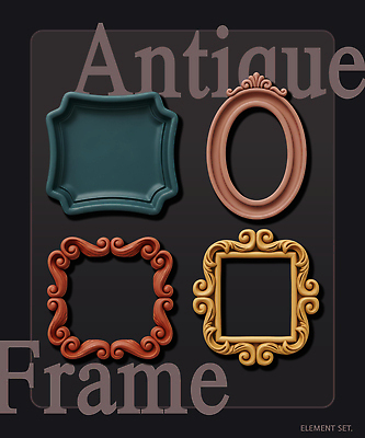 모양 PSD 편집이미지 디자인 예술 컬러 액자 프레임 장식 인테리어 세트 앤티크 클래식 복고 창의성 스타일 편집3D 컨셉 3D 파일형식