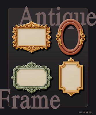 모양 PSD 편집이미지 디자인 예술 컬러 액자 프레임 장식 인테리어 세트 앤티크 빈티지 오브젝트 작품 복고 편집3D 컨셉 미술 3D 파일형식
