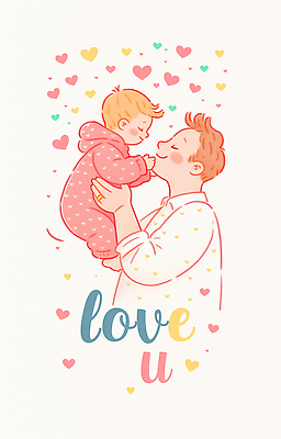 JPG 행복 감정 어린이 일러스트 가족 포옹 따뜻함 사랑 미소 하트 표현 아기 아빠 순간 유대감 국내일러스트 AI일러스트 AI콘텐츠 모양 관계 안기 표정 사람 파일형식