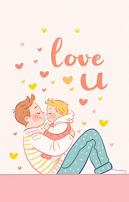 JPG 행복 감정 일러스트 가족 포옹 놀이 따뜻함 사랑 미소 귀여움 기쁨 아기 아빠 소중 조화 교감 순간 유대감 국내일러스트 AI일러스트 AI콘텐츠 컨셉 관계 안기 표정 사람 파일형식