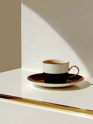 JPG 편집이미지 접시 디자인 커피 음료 탁자 조명 일상 장식 컵 흰색 고급 우아함 순간 이미지편집 AI컴퓨터그래픽 AI콘텐츠 식기 컬러 가구 컨셉 라이프 파일형식