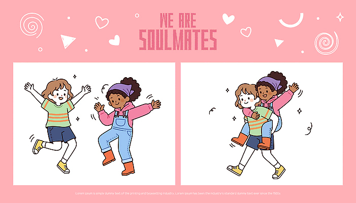 행복 어린이 일러스트 모션 놀이 사랑 웃음 친구 귀여움 점프 우정 기쁨 쌍 즐거움 상쾌 그림 놀기 순간 동심 국내일러스트 AI파일 감정 컨셉 관계 표정 사람 파일형식 벡터