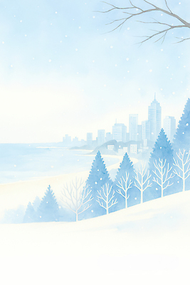 자연요소 식물 건축물 계절 바다 컬러 컨셉 날씨 파란색 감각 그림 생태계 파일형식 겨울 도시 풍경 나무 평화 건물 해변 조용 풍경화 부드러움 차가움 하늘 자연 흰색 JPG 국내일러스트 일러스트 하늘색 눈