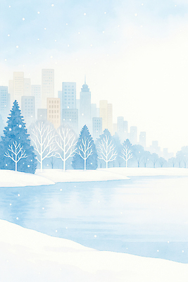 자연요소 식물 계절 컨셉 날씨 눈_날씨 파란색 도시 그림 생태계 파일형식 겨울 도심 풍경 나무 강 평화 차가움 하늘색 자연 청명 풍경화 눈꽃 숲 JPG 국내일러스트 일러스트 눈