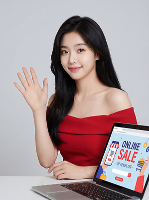 모션 사람 이벤트 전자제품 CG 파일형식 여자 손흔들기 노트북 컴퓨터 쇼핑 세일 프로모션 알림 백그라운드 상업 모델 편집실사 JPG 편집이미지 의료성형뷰티