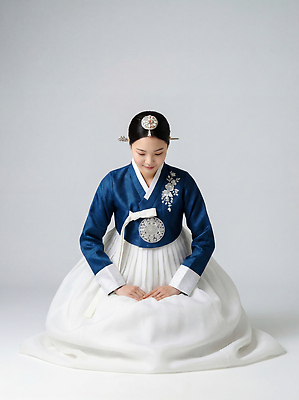 JPG 편집이미지 한국문화 전통 옷 여자 한식 수묵화 파란색 문화재 흰색 전통의상 한복 사색 뷰티풀 의료성형뷰티 편집실사 AI인물포토 AI콘텐츠 동양문화 한국전통 음식 컬러 생각 한국 미술 사람 CG 파일형식 AI포토