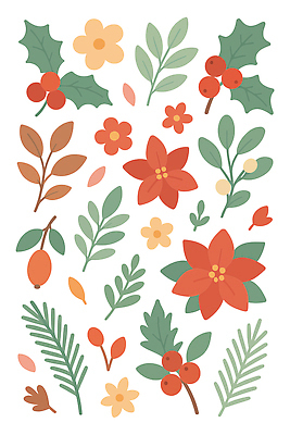 식물 계절 기념일 꽃 컨셉 무늬 건물 생태계 파일형식 벡터 디자인 패턴 자연 색감 잎 백그라운드 예술 그래픽 여름 봄 정원 조화 장식 화사함 크리스마스 주택 국내일러스트 AI파일 일러스트 포인세티아 보테니컬아트